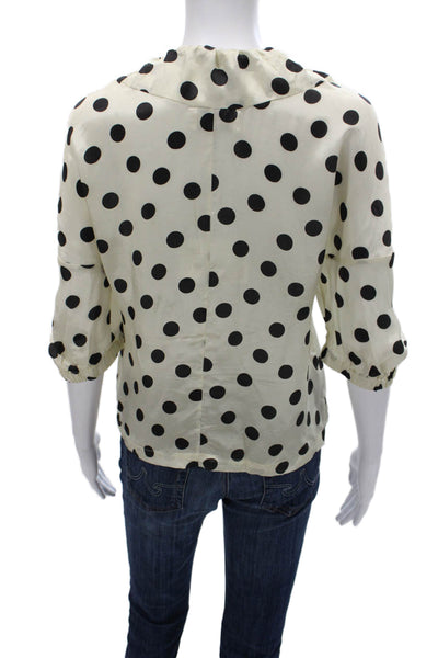 Hache Women Blouse Ivory Polka Dot Collared Viscose 3/4 Sleeve Zip Size 40