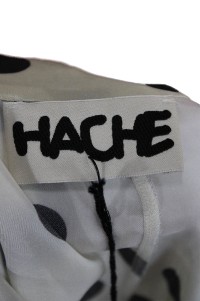 Hache Women Blouse Ivory Polka Dot Collared Viscose 3/4 Sleeve Zip Size 40