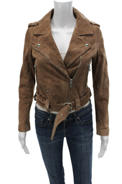 Blank NYC Womens Brown Leather Motorcycle Jacket Buckle Size XS
