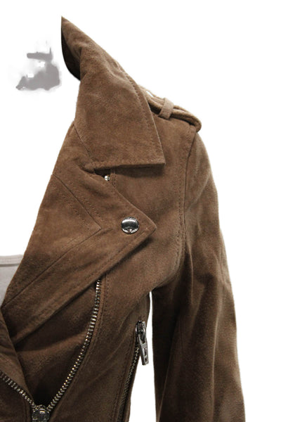 Blank NYC Womens Brown Leather Motorcycle Jacket Buckle Size XS