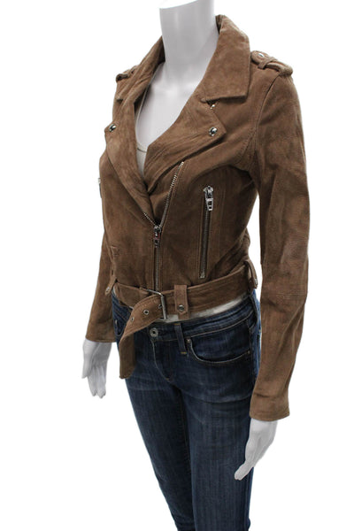 Blank NYC Womens Brown Leather Motorcycle Jacket Buckle Size XS