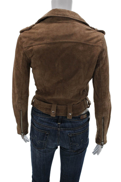 Blank NYC Womens Brown Leather Motorcycle Jacket Buckle Size XS