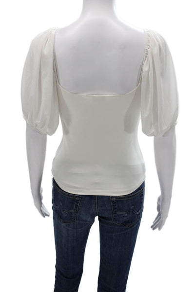 Intimately Free People Women White Square Neck Short Sleeve Blouse Size S