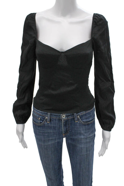 Reformation Women Black Corset Top Sweetheart Viscose Long Sleeve Size 2