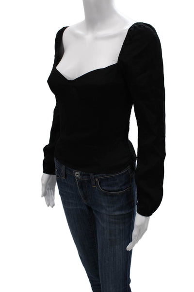 Reformation Women Black Corset Top Sweetheart Viscose Long Sleeve Size 2