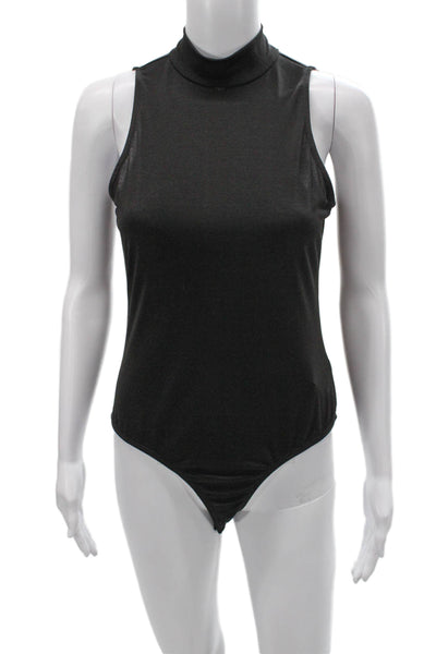 Veronica M Women One Piece Bodysuit Sleeveless Mock Neck Black Size M