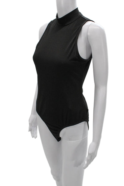Veronica M Women One Piece Bodysuit Sleeveless Mock Neck Black Size M