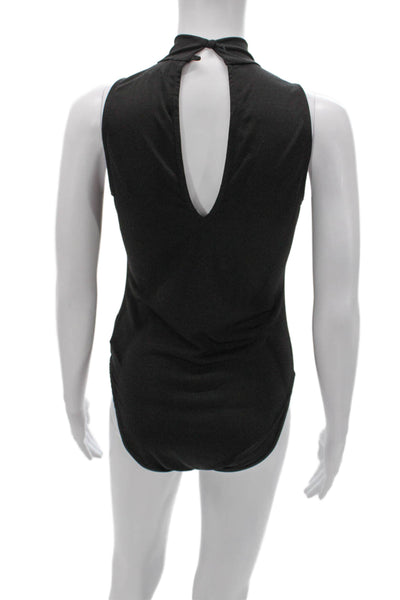 Veronica M Women One Piece Bodysuit Sleeveless Mock Neck Black Size M