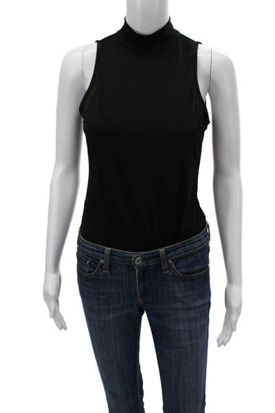 Veronica M Women One Piece Bodysuit Sleeveless Mock Neck Black Size M