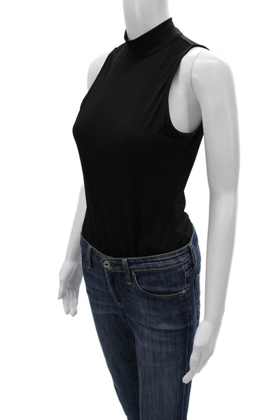 Veronica M Women One Piece Bodysuit Sleeveless Mock Neck Black Size M