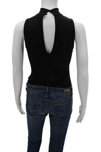 Veronica M Women One Piece Bodysuit Sleeveless Mock Neck Black Size M