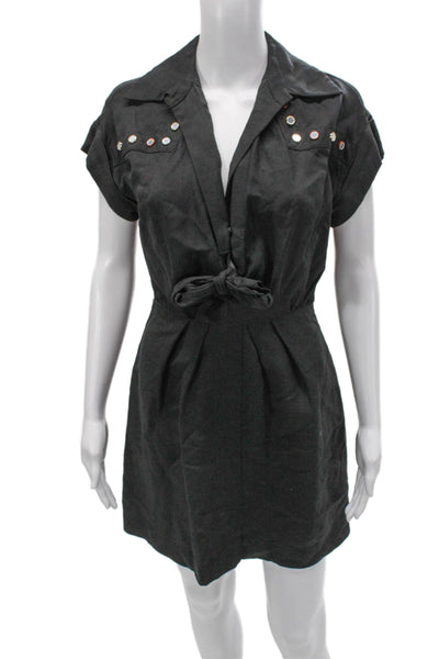 Sandro Women Shirt Dress Gray Viscose Short-Sleeve Knee-Length Zip Size 34