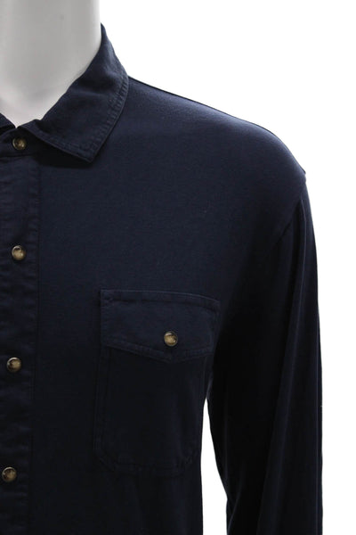 Peter Millar Mens Long Sleeves Button Down Shirt Navy Blue Cotton Size Large