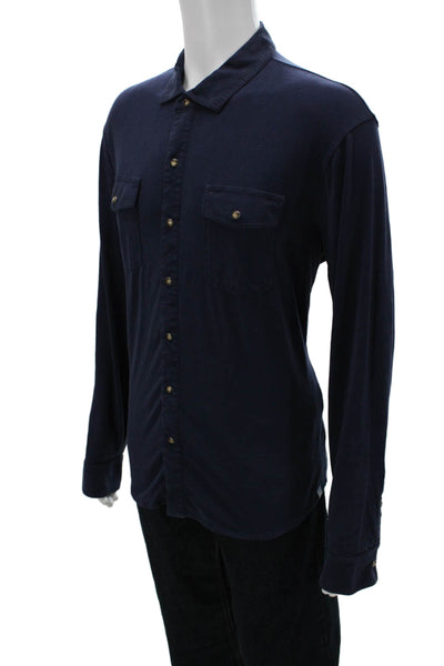 Peter Millar Mens Long Sleeves Button Down Shirt Navy Blue Cotton Size Large