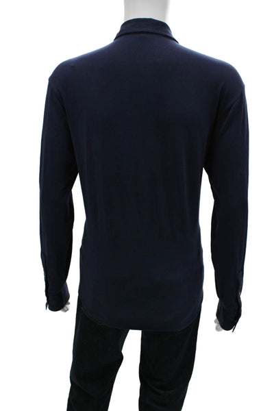 Peter Millar Mens Long Sleeves Button Down Shirt Navy Blue Cotton Size Large