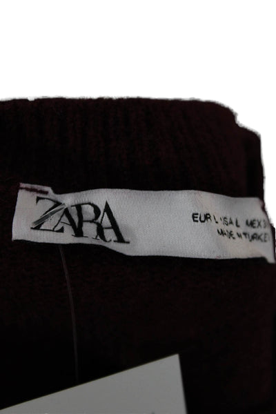 Zara Women Cashmere Crew Neck Pullover Sweater Red Long Sleeve Size L