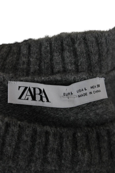 Zara Women Gray Acrylic Pullover Sweater Crew Neck Long Sleeve Size L