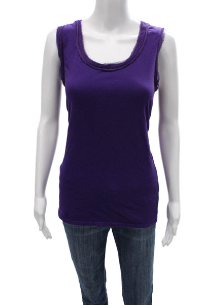 Lanvin Women Basic Tank Purple Cotton Round Neck Size M