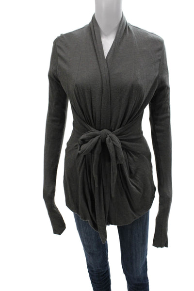 Rick Owens Lilies Womens Cardigan Gray Viscose V-Neck Tied Long Sleeve Size 10