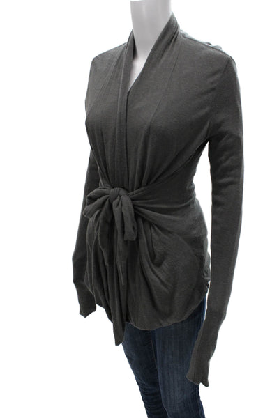 Rick Owens Lilies Womens Cardigan Gray Viscose V-Neck Tied Long Sleeve Size 10