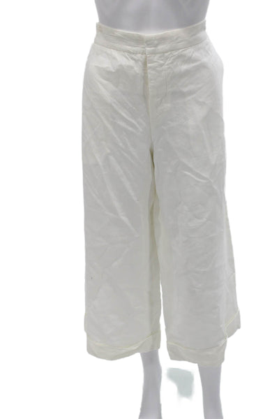Marni Womens Cropped Linen Pants White Button Size 44