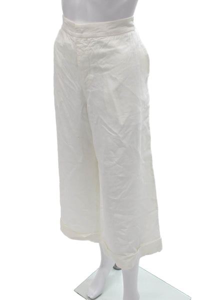 Marni Womens Cropped Linen Pants White Button Size 44