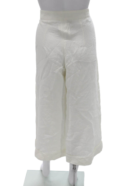 Marni Womens Cropped Linen Pants White Button Size 44