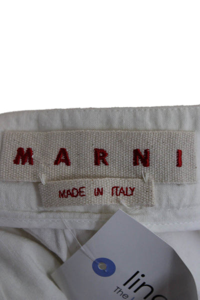 Marni Womens Cropped Linen Pants White Button Size 44