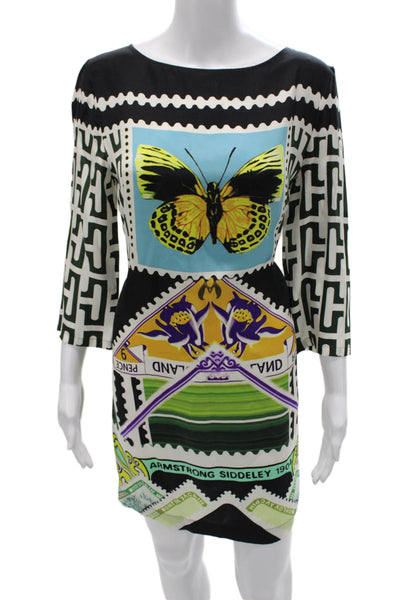 Mary Katrantzou Women Sheath Dress Multicolor Silk 3/4 Sleeve Size 14