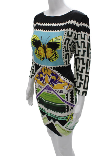 Mary Katrantzou Women Sheath Dress Multicolor Silk 3/4 Sleeve Size 14