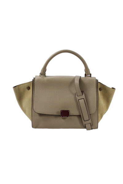 Celine Womens Leather Trapeze 2 way Shoulder Handbag Beige