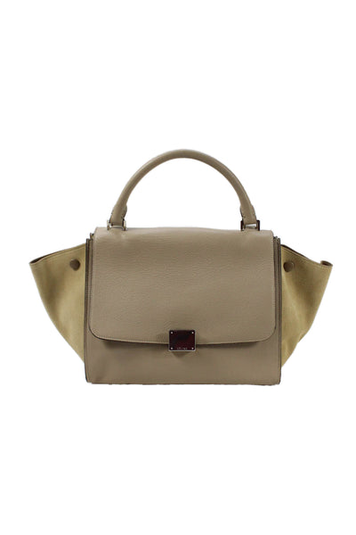 Celine Womens Leather Trapeze 2 way Shoulder Handbag Beige