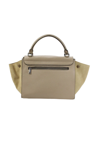 Celine Womens Leather Trapeze 2 way Shoulder Handbag Beige