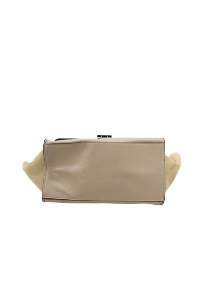Celine Womens Leather Trapeze 2 way Shoulder Handbag Beige