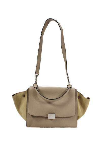 Celine Womens Leather Trapeze 2 way Shoulder Handbag Beige