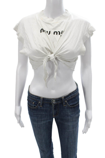 Miu Miu Women Cropped Sleeveless T-Shirt White Cotton Crewneck Size M