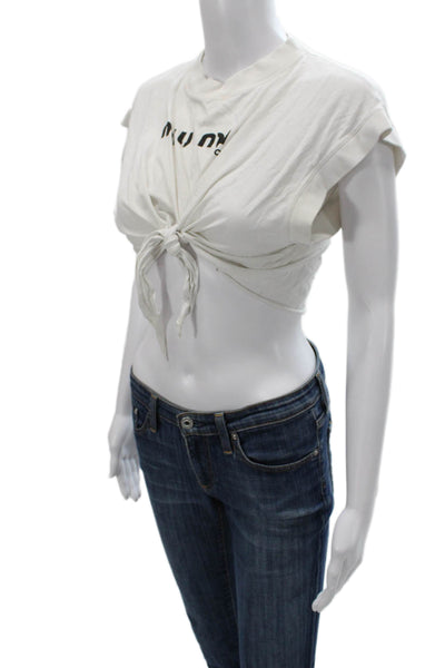 Miu Miu Women Cropped Sleeveless T-Shirt White Cotton Crewneck Size M
