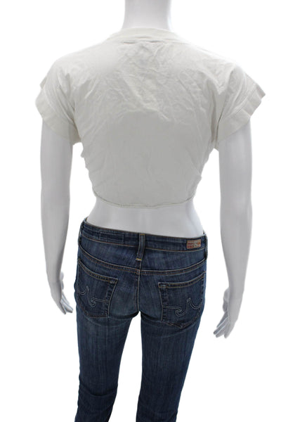Miu Miu Women Cropped Sleeveless T-Shirt White Cotton Crewneck Size M