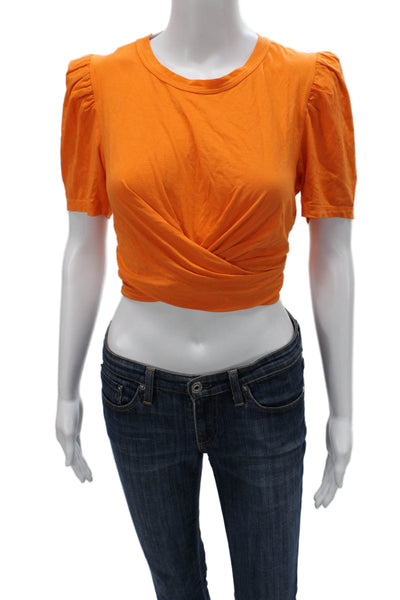 A.L.C. Women Cropped Orange Cotton Crewneck Short Sleeve T-Shirt Petite Size S