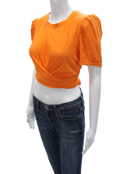 A.L.C. Women Cropped Orange Cotton Crewneck Short Sleeve T-Shirt Petite Size S