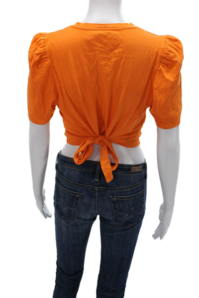 A.L.C. Women Cropped Orange Cotton Crewneck Short Sleeve T-Shirt Petite Size S
