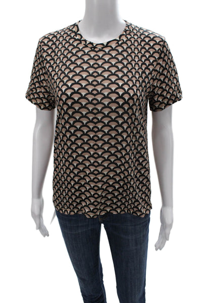 Cynthia Rowley Women Black Geometric Crewneck T-Shirt Short Sleeve Size S