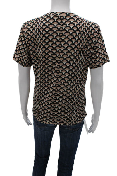 Cynthia Rowley Women Black Geometric Crewneck T-Shirt Short Sleeve Size S
