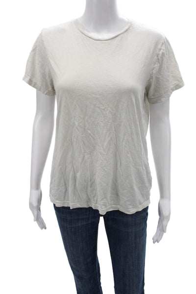 Agolde Women Basic T-Shirt Ivory Crew Neck Short Sleeve Cotton Size S