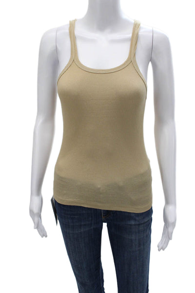 Re/Done Womens Basic Sleeveless Scoop Neck Beige Cotton Tank Size S