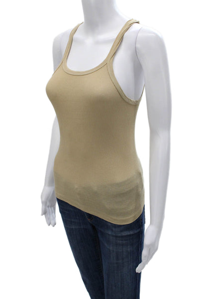 Re/Done Womens Basic Sleeveless Scoop Neck Beige Cotton Tank Size S