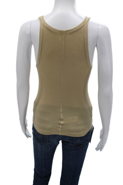 Re/Done Womens Basic Sleeveless Scoop Neck Beige Cotton Tank Size S