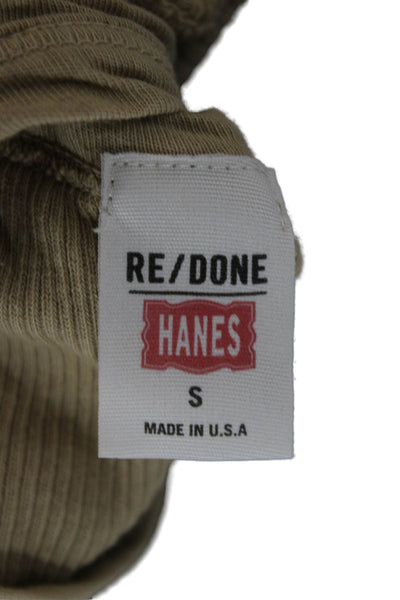 Re/Done Womens Basic Sleeveless Scoop Neck Beige Cotton Tank Size S