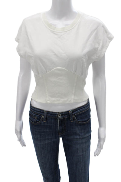 Superdown Women Cropped T-Shirt White Polyester Round Neck Size S