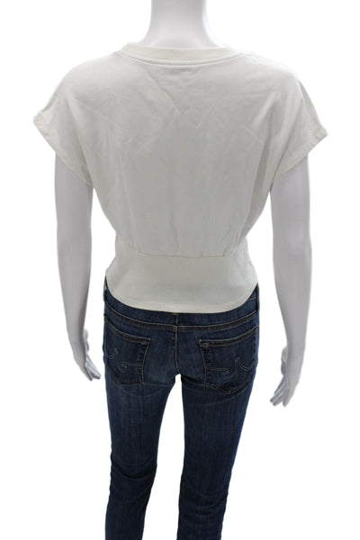 Superdown Women Cropped T-Shirt White Polyester Round Neck Size S